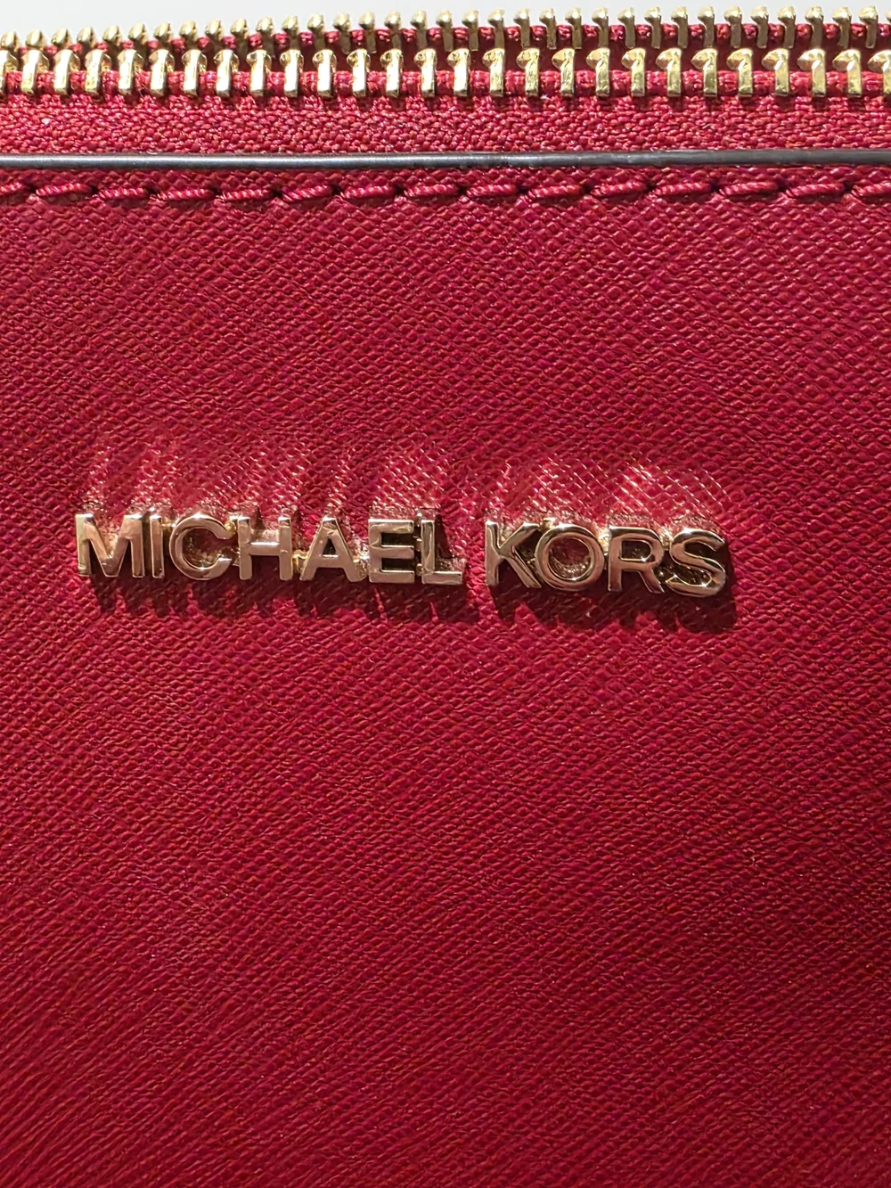 Michael Kors Cherry Red Saffiano Leather Tote with MK Charm